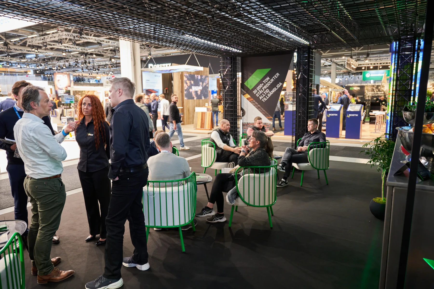 Exmet exhibition stand with seating and displays